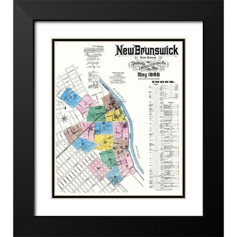 New Brunswick New Jersey - Sanborn 1886 Black Modern Wood Framed Art Print with Double Matting by Sanborn