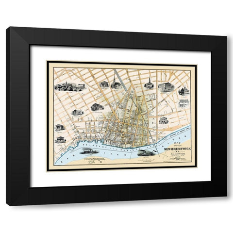 New Brunswick New Jersey Landowner - Clark 1850 Black Modern Wood Framed Art Print with Double Matting by Clark
