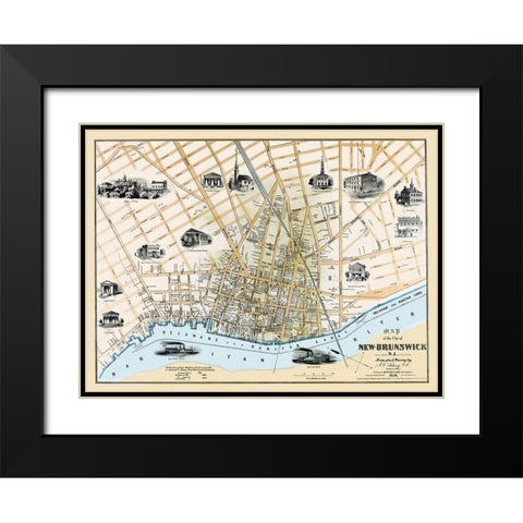 New Brunswick New Jersey Landowner - Clark 1850 Black Modern Wood Framed Art Print with Double Matting by Clark