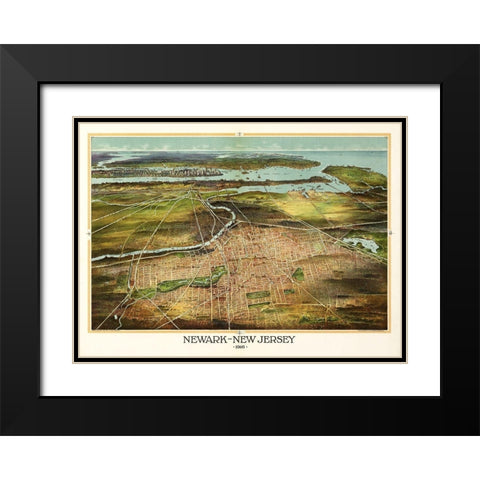 Newark New Jersey - Landis 1916  Black Modern Wood Framed Art Print with Double Matting by Landis