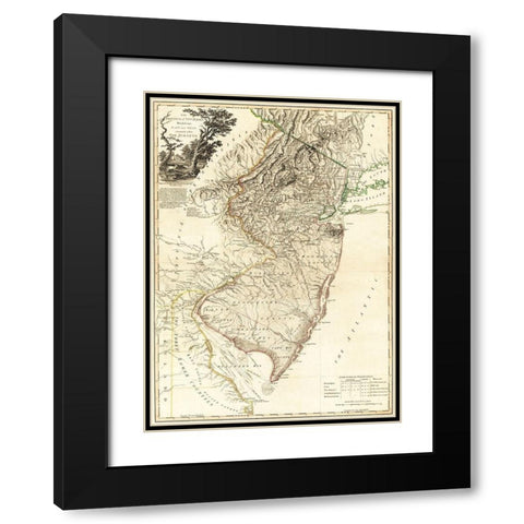 New Jersey - Faden 1778  Black Modern Wood Framed Art Print with Double Matting by Faden