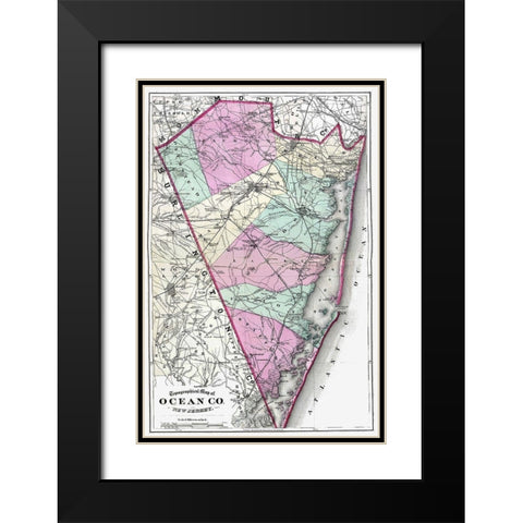 Ocean New Jersey - Beers 1872 Black Modern Wood Framed Art Print with Double Matting by Beers