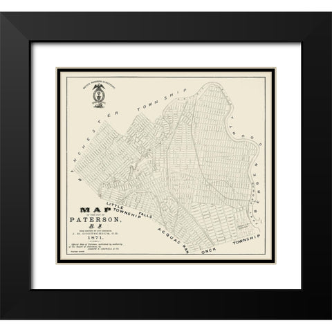 Paterson New Jersey - Crowell 1871  Black Modern Wood Framed Art Print with Double Matting by Crowell