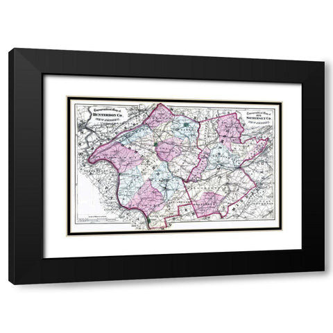 Somerset  Hunterdon New Jersey - Beers 1872 Black Modern Wood Framed Art Print with Double Matting by Beers