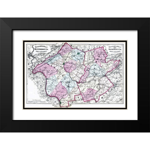 Somerset  Hunterdon New Jersey - Beers 1872 Black Modern Wood Framed Art Print with Double Matting by Beers