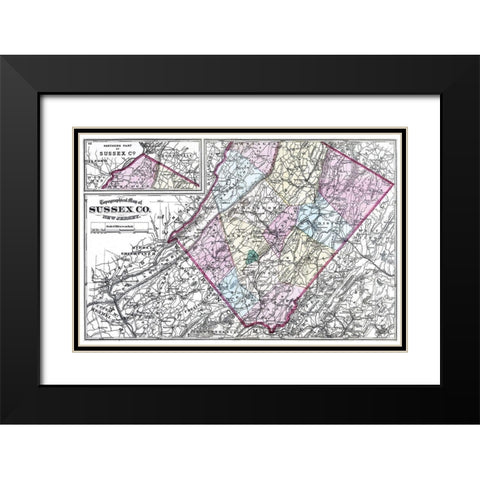 Sussex New Jersey - Beers 1872 Black Modern Wood Framed Art Print with Double Matting by Beers