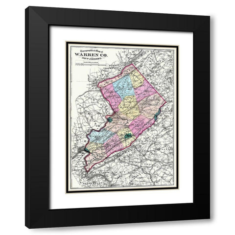 Warren New Jersey - Beers 1872 Black Modern Wood Framed Art Print with Double Matting by Beers
