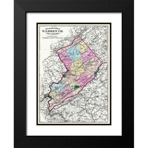 Warren New Jersey - Beers 1872 Black Modern Wood Framed Art Print with Double Matting by Beers