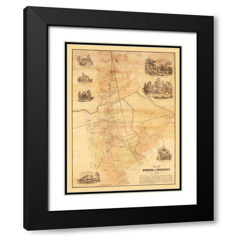 Woodbury New Jersey - Pierson 1854  Black Modern Wood Framed Art Print with Double Matting by Pierson
