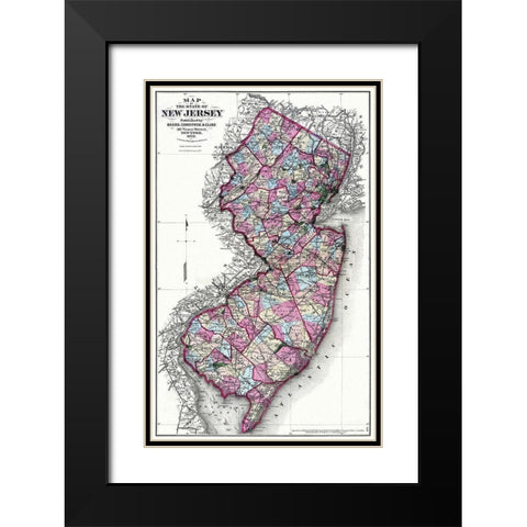 New Jersey - Beers 1872 Black Modern Wood Framed Art Print with Double Matting by Beers