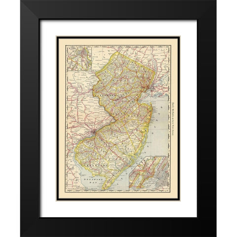 New Jersey - Rand McNally 1879 Black Modern Wood Framed Art Print with Double Matting by Rand McNally