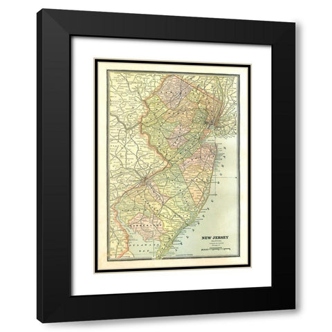 New Jersey - Cram 1886 Black Modern Wood Framed Art Print with Double Matting by Cram