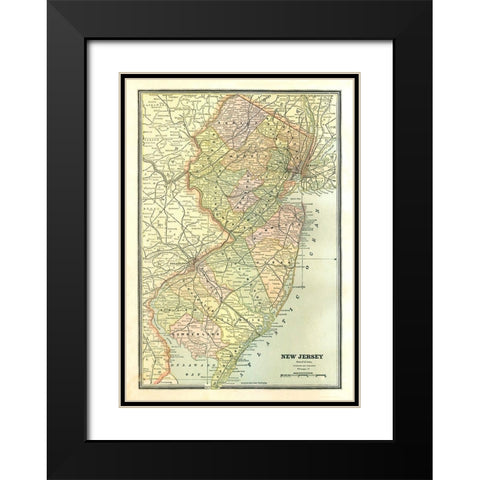 New Jersey - Cram 1886 Black Modern Wood Framed Art Print with Double Matting by Cram