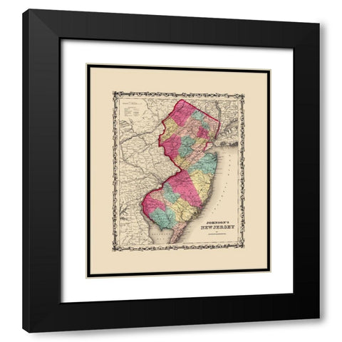 New Jersey - Johnson 1860 Black Modern Wood Framed Art Print with Double Matting by Johnson