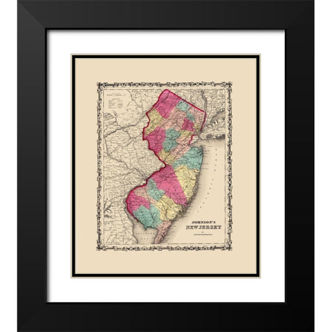 New Jersey - Johnson 1860 Black Modern Wood Framed Art Print with Double Matting by Johnson