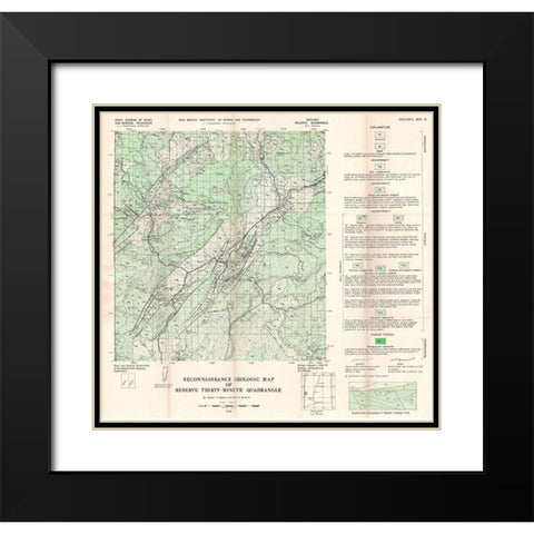 Reserve Quad New Mexico Mines - Willard 1956 Black Modern Wood Framed Art Print with Double Matting by Willard