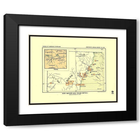 New Mexico - Texas - Detail - Hoen 1896 Black Modern Wood Framed Art Print with Double Matting by Hoen