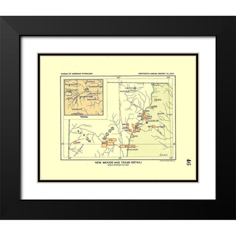 New Mexico - Texas - Detail - Hoen 1896 Black Modern Wood Framed Art Print with Double Matting by Hoen