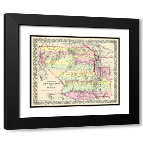 New Mexico, Utah Territories - Colton 1856 Black Modern Wood Framed Art Print with Double Matting by Colton