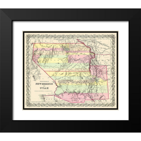 New Mexico, Utah Territories - Colton 1856 Black Modern Wood Framed Art Print with Double Matting by Colton