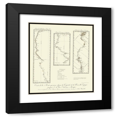 New Mexico Routes - von Humbolt 1807 Black Modern Wood Framed Art Print with Double Matting by von Humbolt
