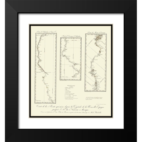 New Mexico Routes - von Humbolt 1807 Black Modern Wood Framed Art Print with Double Matting by von Humbolt
