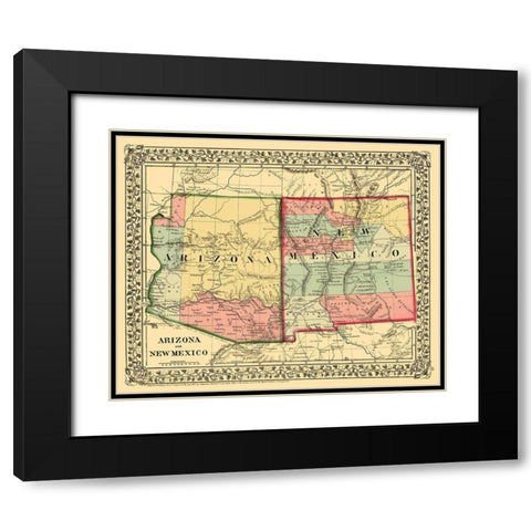 New Mexico, Arizona - Mitchell 1867 Black Modern Wood Framed Art Print with Double Matting by Mitchell