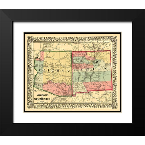 New Mexico, Arizona - Mitchell 1867 Black Modern Wood Framed Art Print with Double Matting by Mitchell