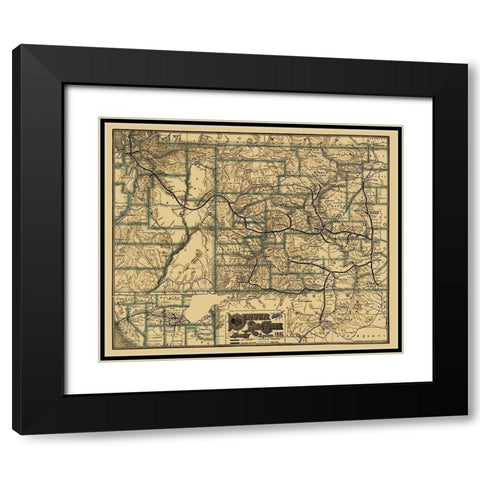 Denver and Rio Grande Railway 1886 Black Modern Wood Framed Art Print with Double Matting by Rand McNally