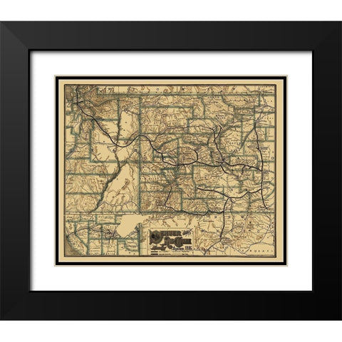 Denver and Rio Grande Railway 1886 Black Modern Wood Framed Art Print with Double Matting by Rand McNally