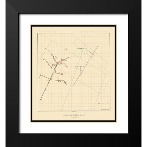 Comstock Mine Number Nine Nevada - Becker 1882 Black Modern Wood Framed Art Print with Double Matting by Becker