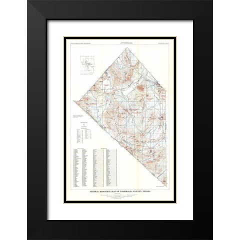 Esmeralda County Minerals Nevada Mines - USGS 1945 Black Modern Wood Framed Art Print with Double Matting by USGS