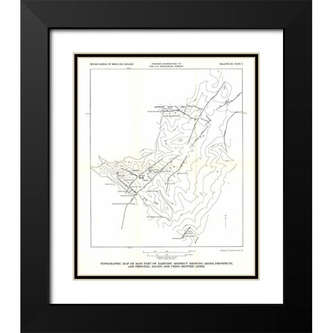 Fairview District Mines Prospect Veins NV Black Modern Wood Framed Art Print with Double Matting by USGS