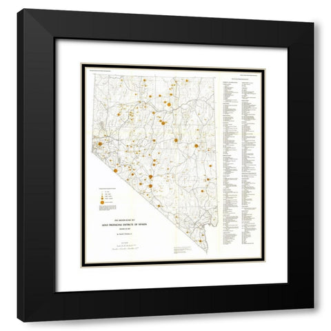 Gold Producing Districts Nevada Mines - Bonham Black Modern Wood Framed Art Print with Double Matting by Bonham