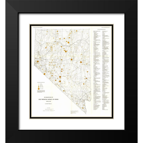 Gold Producing Districts Nevada Mines - Bonham Black Modern Wood Framed Art Print with Double Matting by Bonham