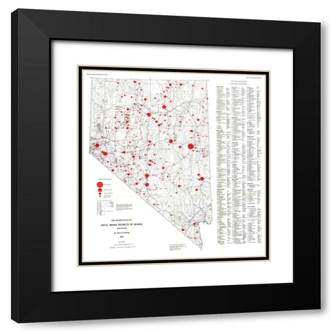 Metal Mining Districts Nevada Mines Black Modern Wood Framed Art Print with Double Matting by Schilling