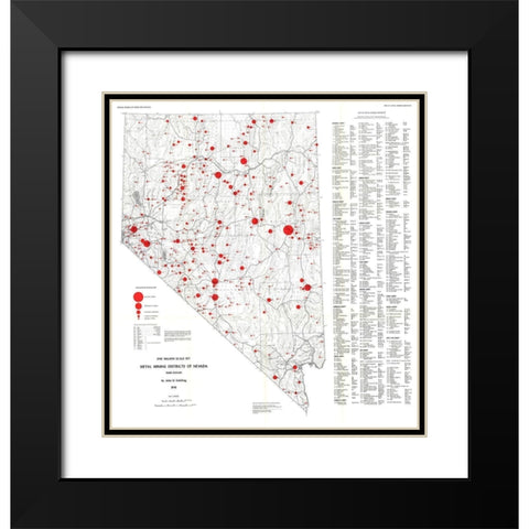 Metal Mining Districts Nevada Mines Black Modern Wood Framed Art Print with Double Matting by Schilling