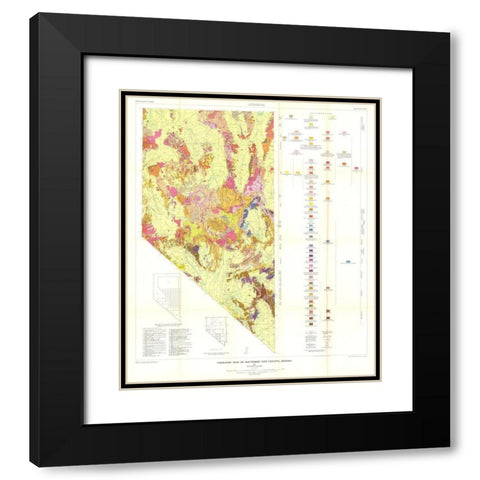 Southern Nye County Nevada Mines - Cornwall 1954 Black Modern Wood Framed Art Print with Double Matting by Cornwall