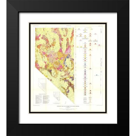Southern Nye County Nevada Mines - Cornwall 1954 Black Modern Wood Framed Art Print with Double Matting by Cornwall