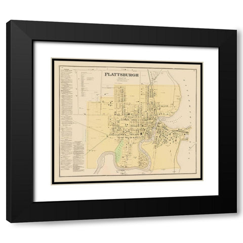 Plattsburgh New York - Beers 1869 Black Modern Wood Framed Art Print with Double Matting by Beers