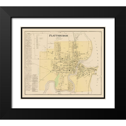 Plattsburgh New York - Beers 1869 Black Modern Wood Framed Art Print with Double Matting by Beers