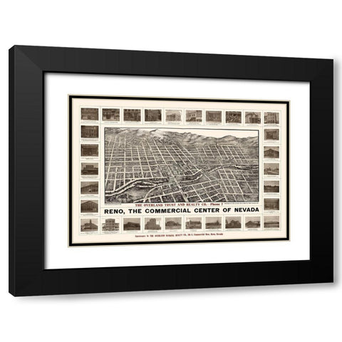 Reno Nevada - Brown 1907  Black Modern Wood Framed Art Print with Double Matting by Brown