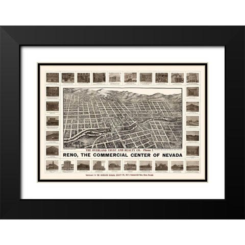 Reno Nevada - Brown 1907  Black Modern Wood Framed Art Print with Double Matting by Brown