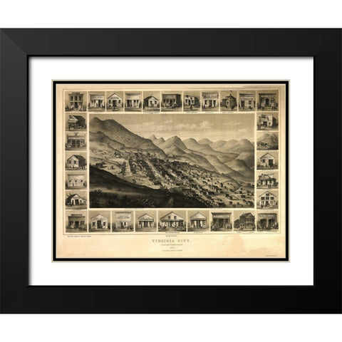 Virginia City Nevada - Kuchel 1861 Black Modern Wood Framed Art Print with Double Matting by Kuchel