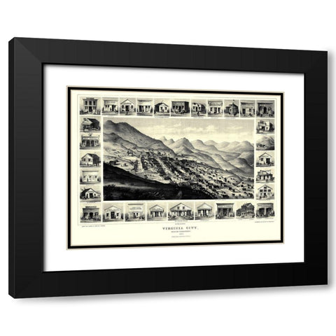Virginia City Nevada - Brown 1861 Black Modern Wood Framed Art Print with Double Matting by Brown