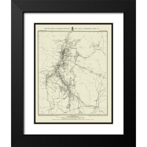 Washoe District showing Comstock Lode Nevada Black Modern Wood Framed Art Print with Double Matting by USGS