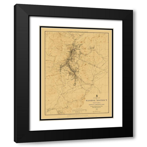 Washoe District Outline Comstock Lode Nevada Black Modern Wood Framed Art Print with Double Matting by USGS