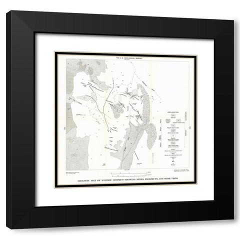 Wonder District Mines Prospects Veins NV Black Modern Wood Framed Art Print with Double Matting by USGS