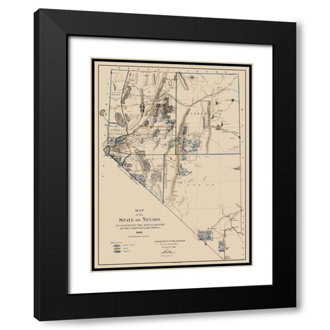 Gold Silver Copper Mines Nevada - USGS 1866 Black Modern Wood Framed Art Print with Double Matting by USGS