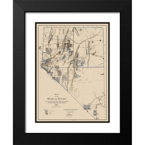 Gold Silver Copper Mines Nevada - USGS 1866 Black Modern Wood Framed Art Print with Double Matting by USGS